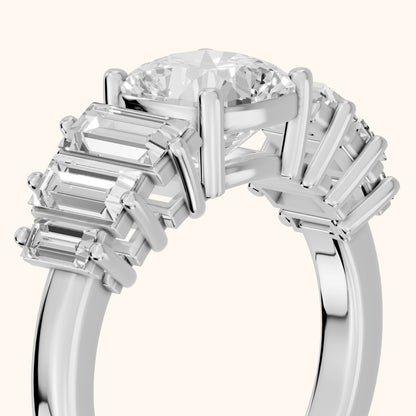 Mara Sidestone Baguette Accent Cushion Diamond Engagement Ring in Silver - slant-view.webp