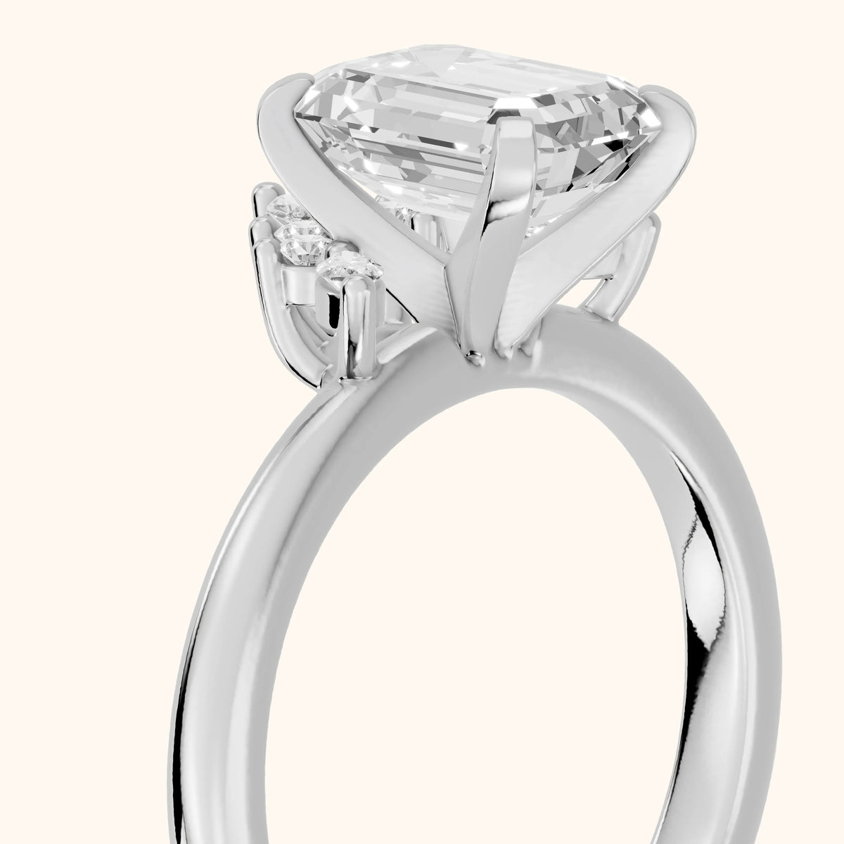 Fiorella Leaf Cluster Emerald Diamond Engagement Ring in Silver - slant-view.webp