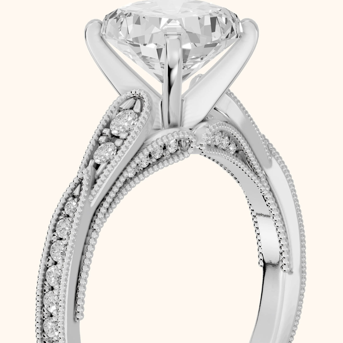 Lucette Scalloped Milgrain Cushion Diamond Engagement Ring in Silver - slant-view.webp