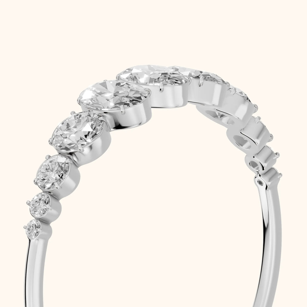 Nerea Riviera Oval & Round Diamond Wedding Band in Platinum - slant-view