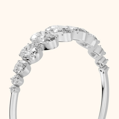 Nerea Riviera Oval & Round Diamond Wedding Band in Platinum - slant-view