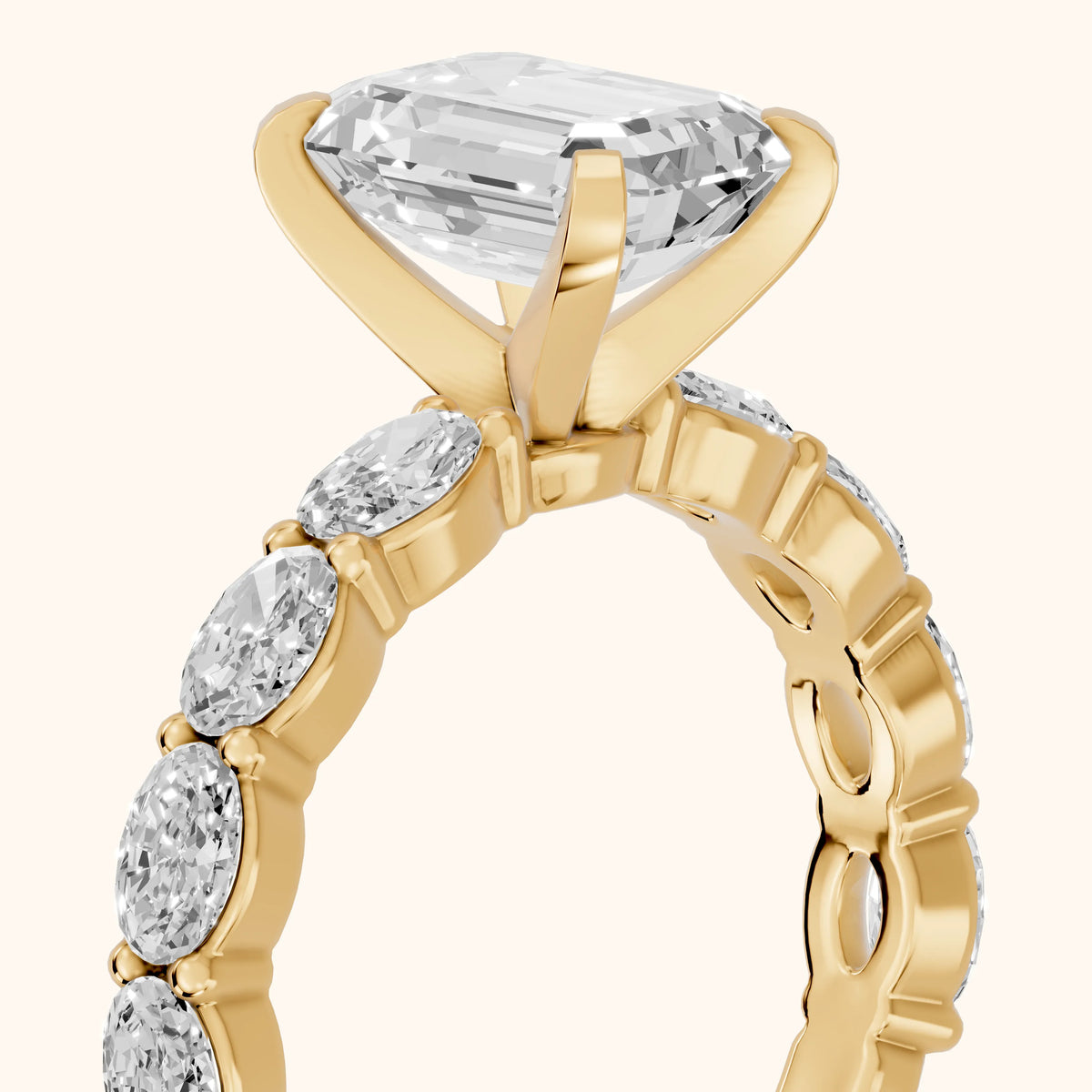 Isobel East-West Pavé Emerald Diamond Engagement Ring in Yellow Gold - slant-view.webp
