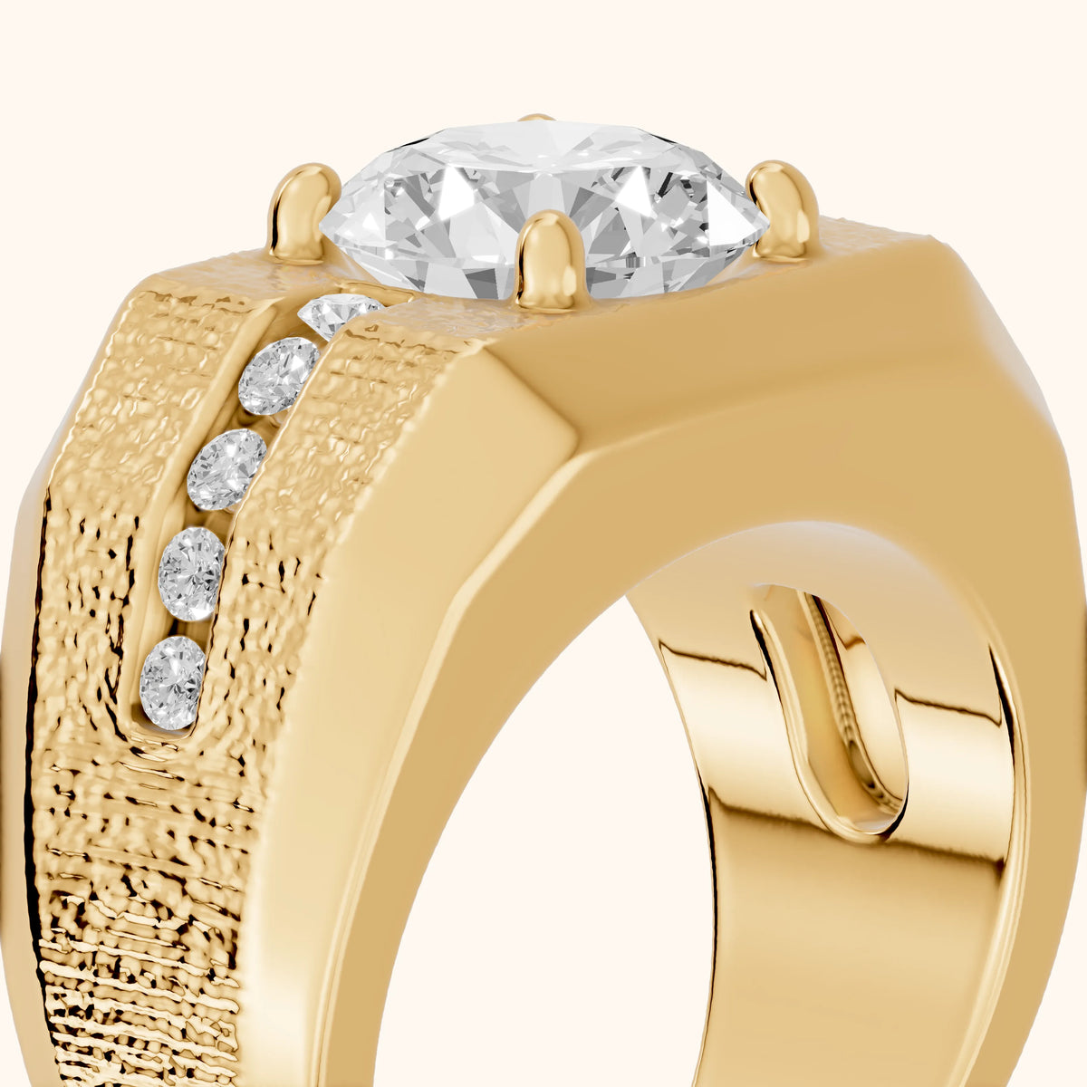 Ames Engraved Channel Set Round Diamond Engagement Ring in Yellow Gold - slant-view.webp