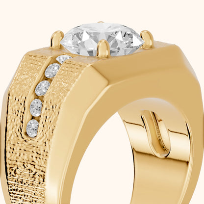 Ames Engraved Channel Set Round Diamond Engagement Ring in Yellow Gold - slant-view.webp