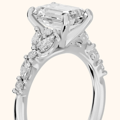 Mesa Vine Cluster Emerald Diamond Engagement Ring in Platinum - slant-view.webp