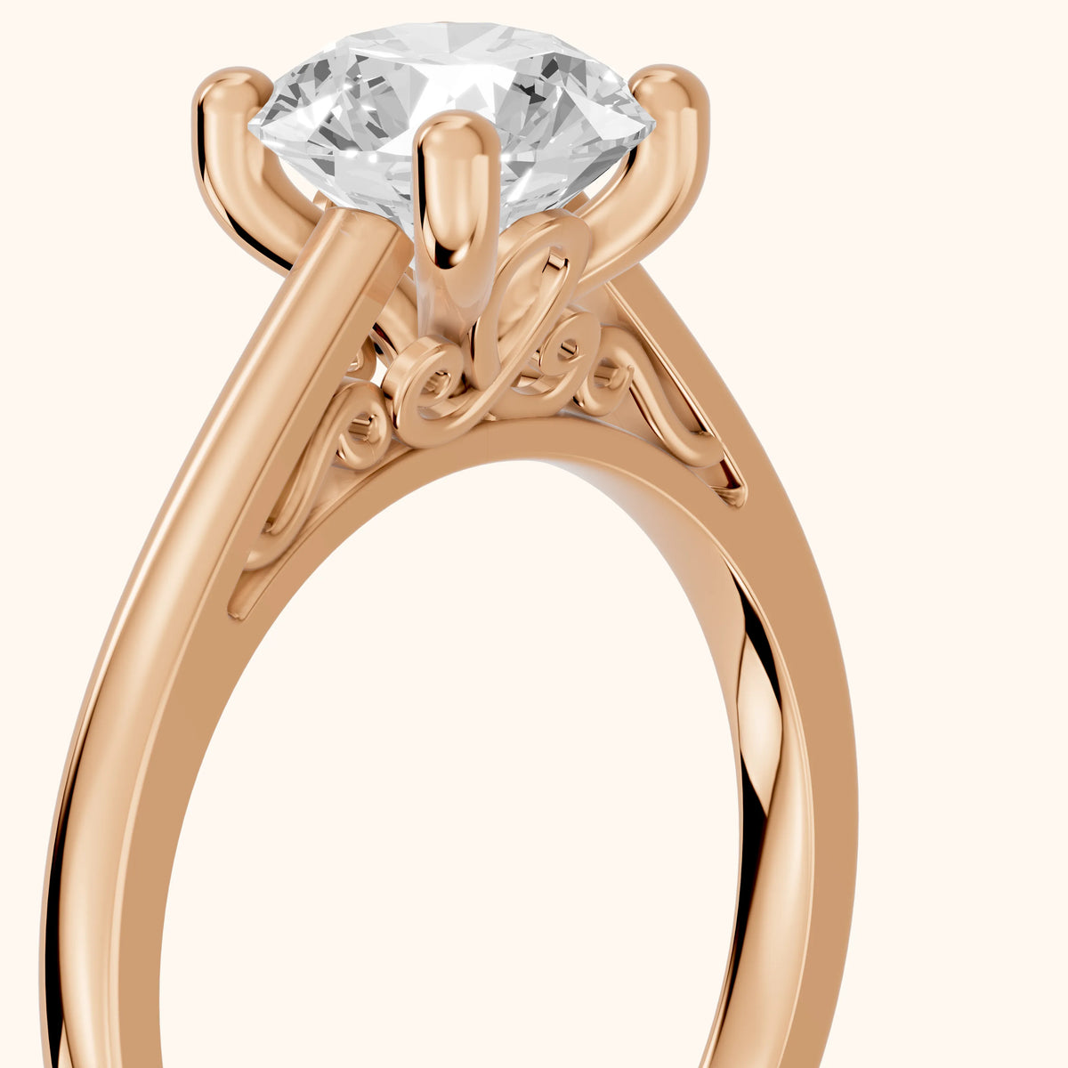 Iris Vintage Round Diamond Engagement Ring in Rose Gold - slant-view.webp