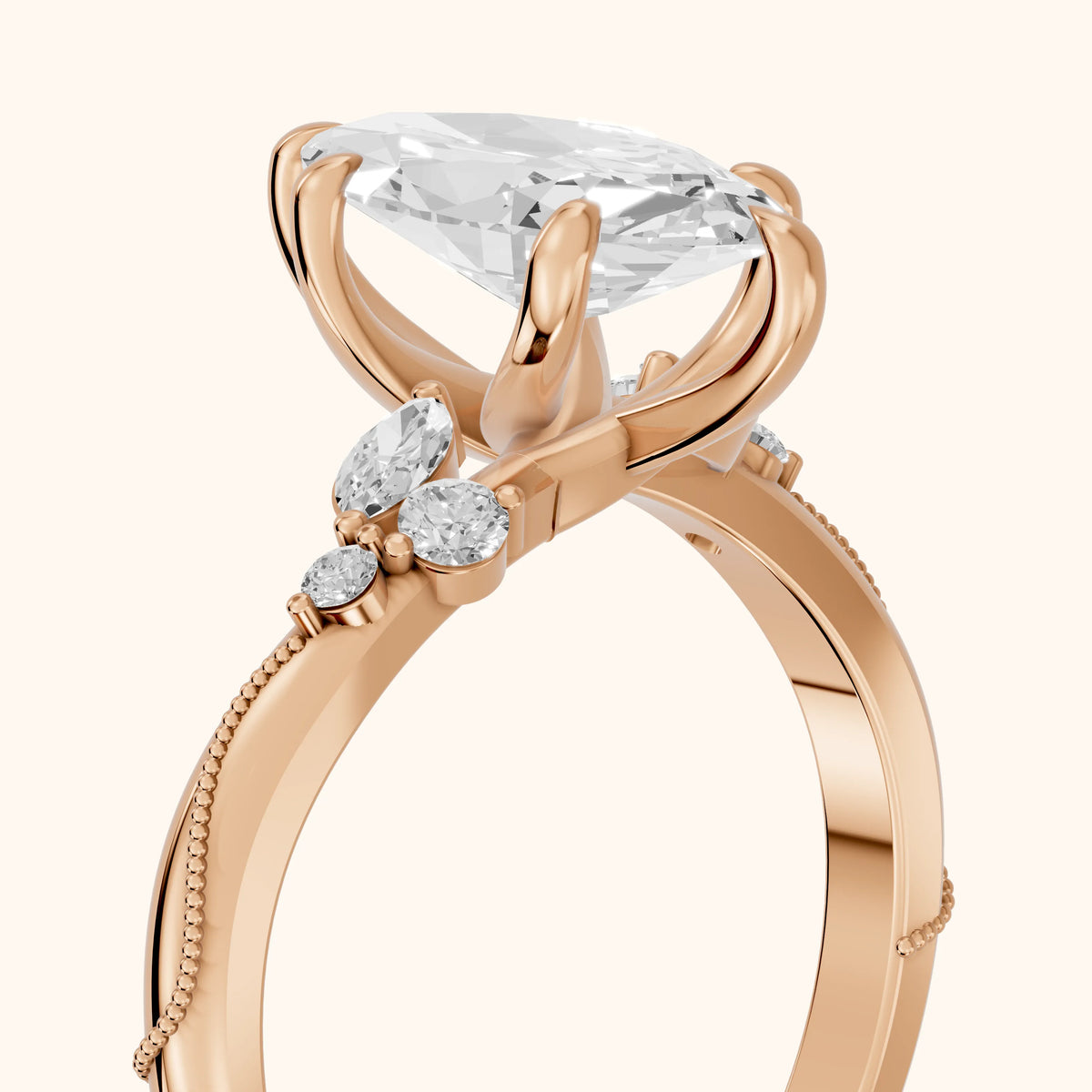 Joanna Milgrain Twist Marquise Diamond Engagement Ring in Rose Gold - slant-view.webp