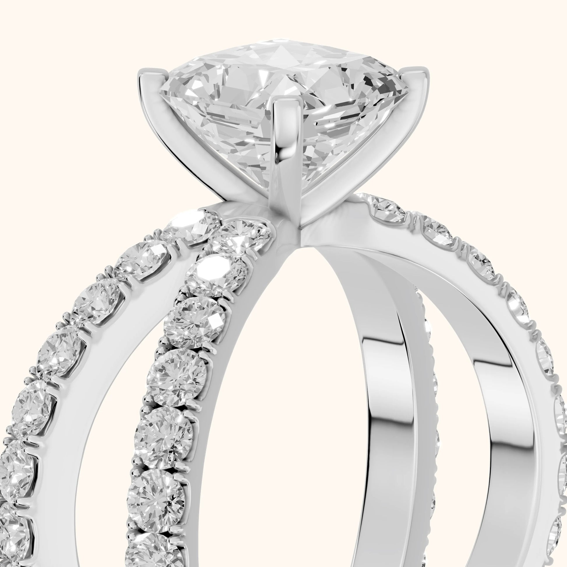 Lior Criss Cross Pavé Radiant Diamond Engagement Ring in Silver - slant-view.webp