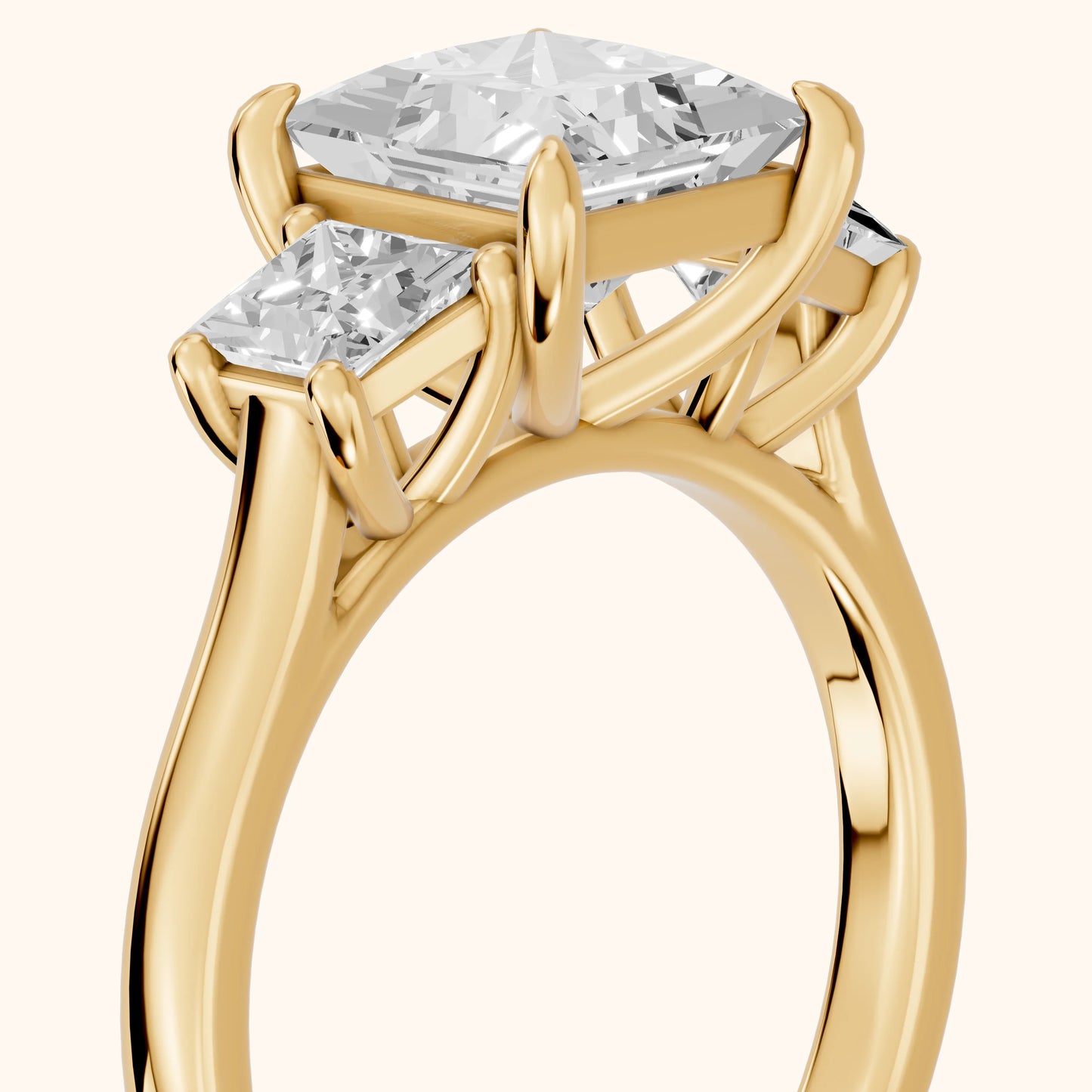 Sienna Three-Stone Princess Diamond Ring in Yellow Gold - slant-view.webp