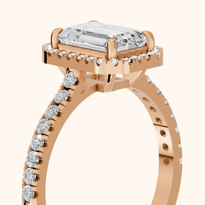 Mabel Halo French Pavé Emerald Diamond Engagement Ring in Rose Gold - slant-view.webp