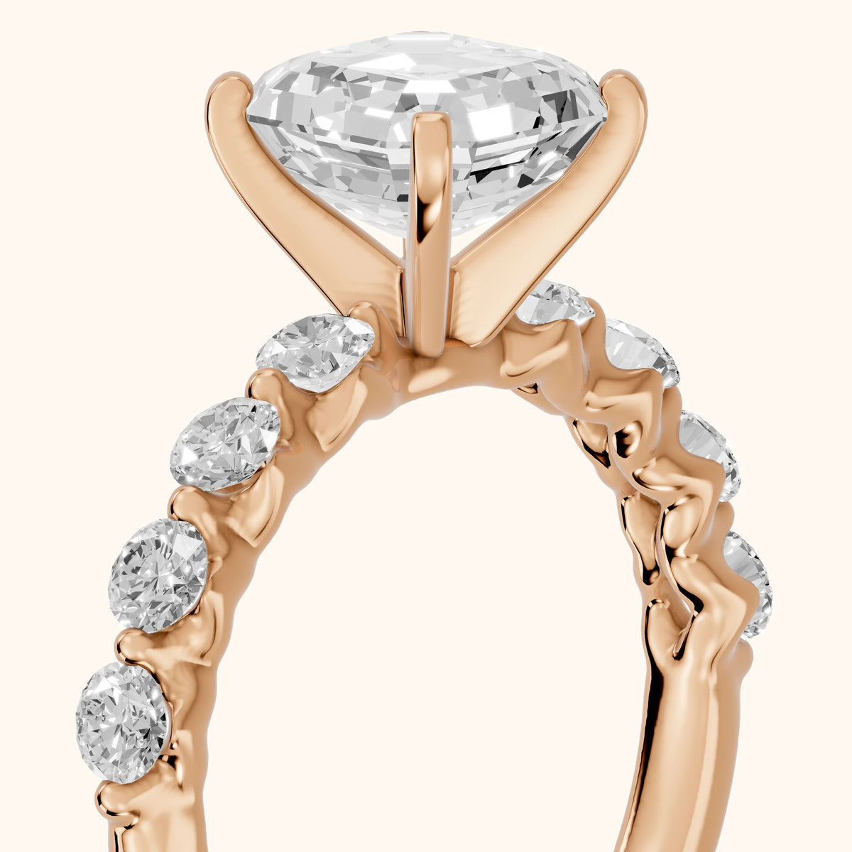 Maura Beaded Statement Asscher Diamond Engagement Ring in Rose Gold - slant-view.webp