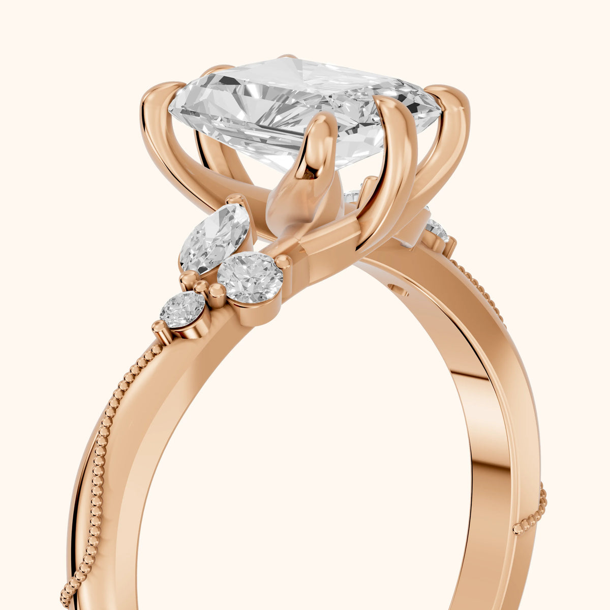 Joanna Milgrain Twist Radiant Diamond Engagement Ring in Rose Gold - slant-view.webp