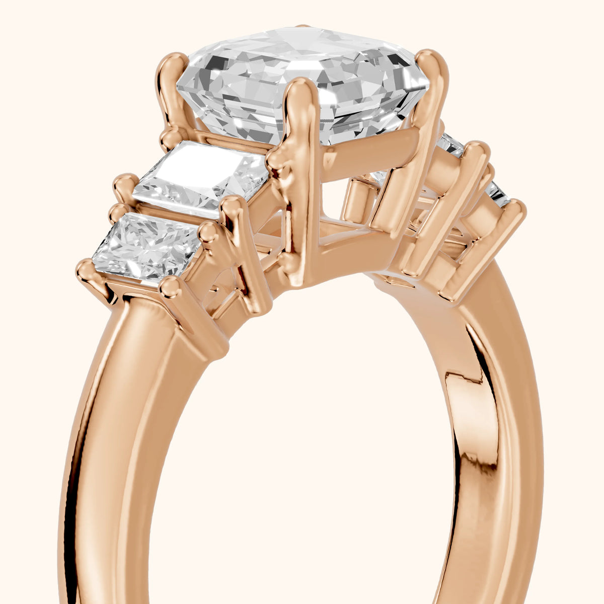 Desiree Graduated Five-Stone Asscher Diamond Engagement Ring in Rose Gold - slant-view.webp