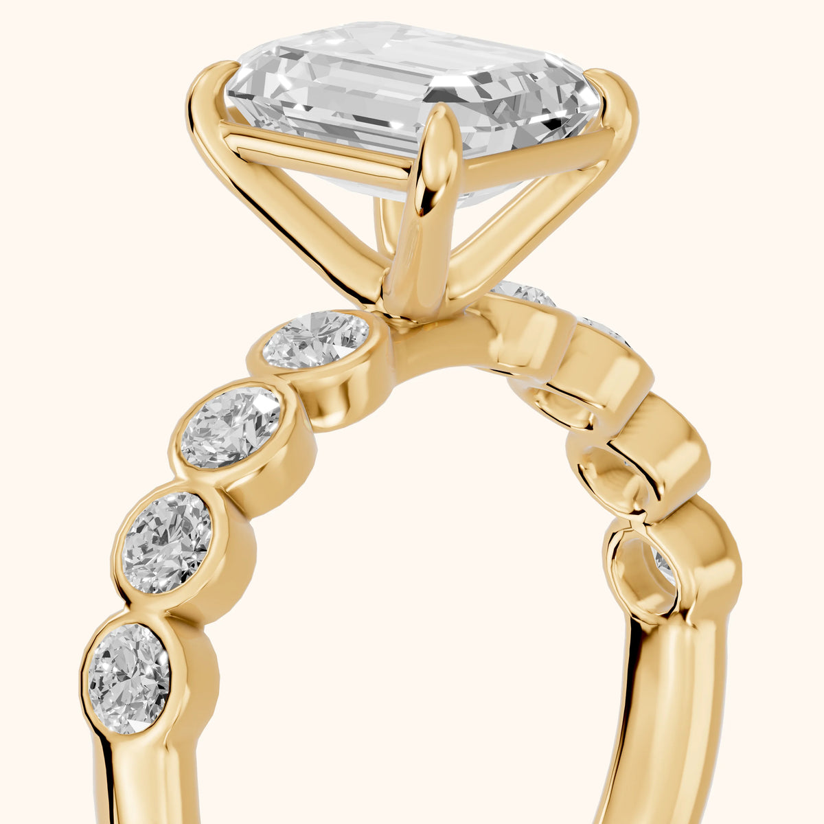 Edie Beaded Bezel Emerald Diamond Engagement Ring in Yellow Gold - slant-view.webp