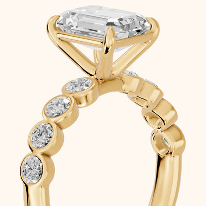 Edie Beaded Bezel Emerald Diamond Engagement Ring in Yellow Gold - slant-view.webp