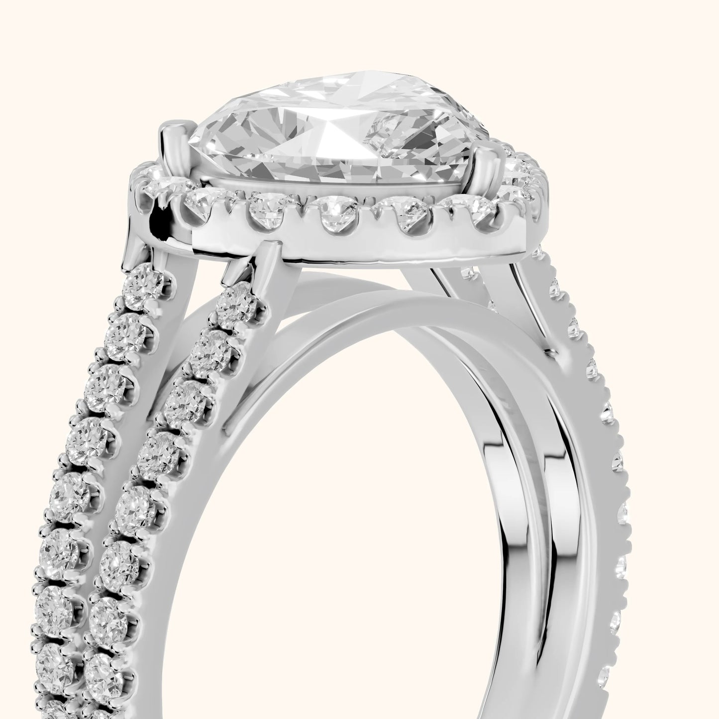 Kira Halo Split Shank Heart Diamond Engagement Ring in White Gold - slant-view.webp
