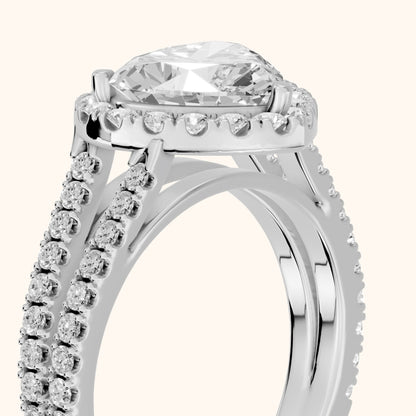 Kira Halo Split Shank Heart Diamond Engagement Ring in White Gold - slant-view.webp