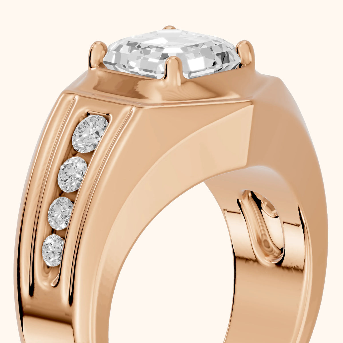 Cody Statement Channel Set Asscher Diamond Engagement Ring in Rose Gold - slant-view.webp