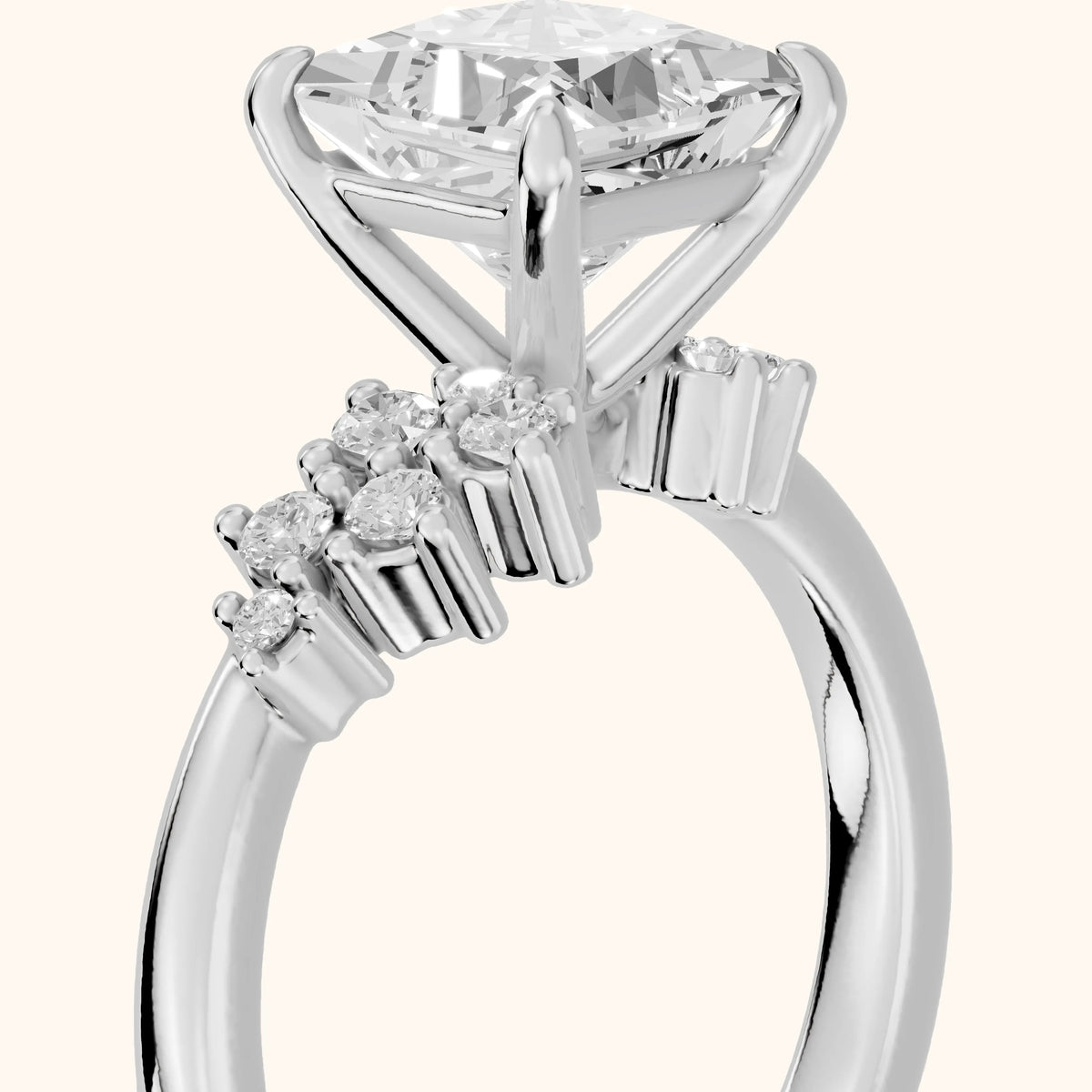 Gina Cluster Princess Diamond Engagement Ring in Silver - slant-view.webp