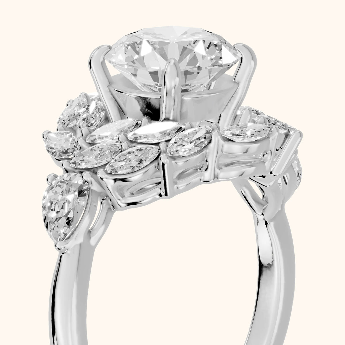 Liliana Leaf Cluster Round Diamond Engagement Ring in White Gold - slant-view.webp