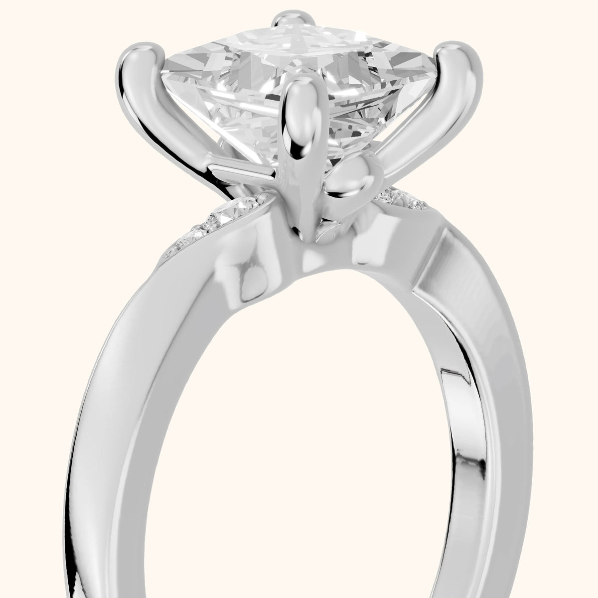 Annabelle Leaf Pavé Princess Diamond Engagement Ring in Platinum - slant-view.webp