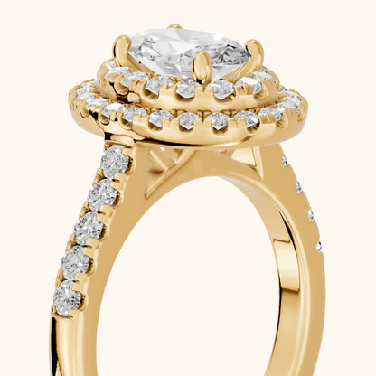 Ashby Double Halo Pavé Oval Diamond Engagement Ring in Yellow Gold - slant-view.webp
