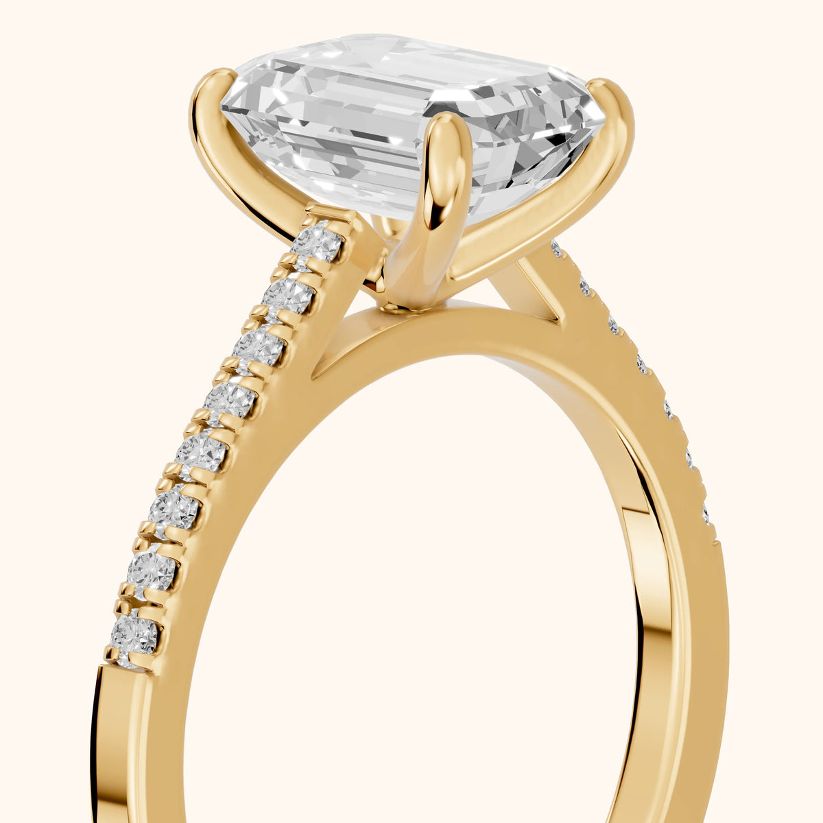 Meg Pavé Emerald Diamond Engagement Ring in Yellow Gold - slant-view.webp