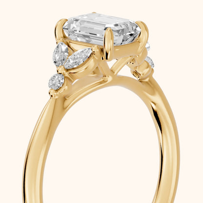 Rilla Floral Cluster Emerald Diamond Engagement Ring in Yellow Gold - slant-view.webp