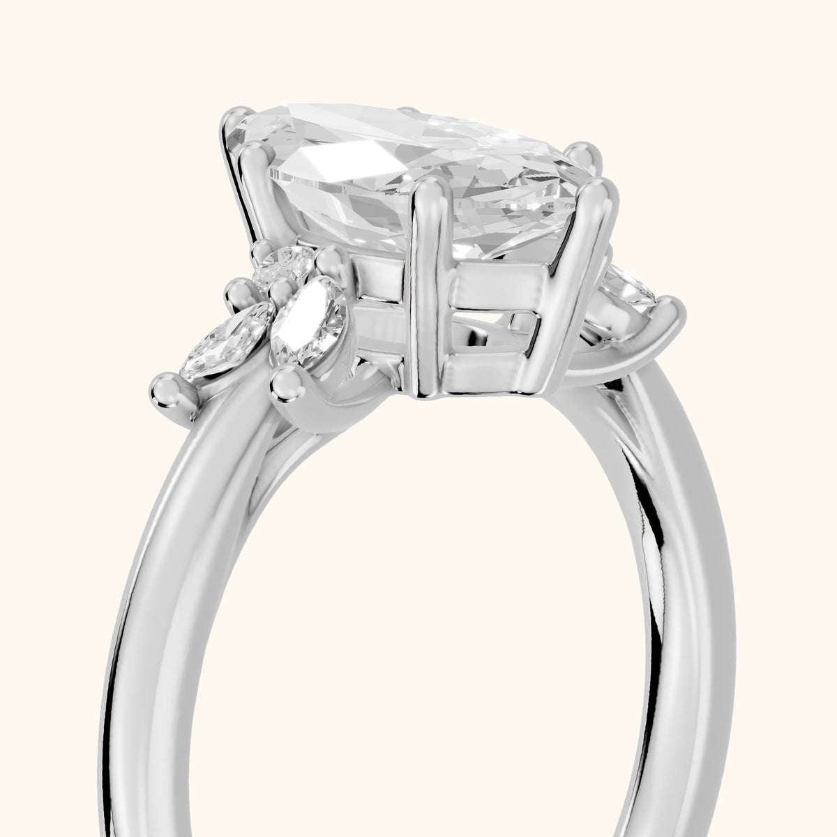 Avon Leaf Cluster Marquise Diamond Engagement Ring in Platinum - slant-view.webp