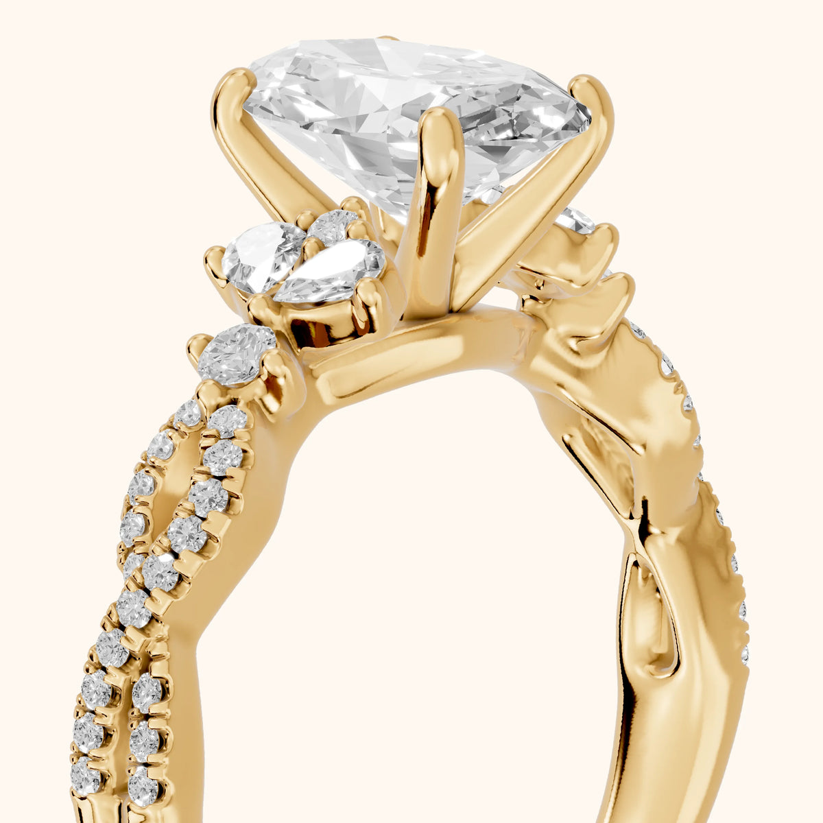 Neva Infinity Twist Oval Diamond Engagement Ring in Yellow Gold - slant-view.webp