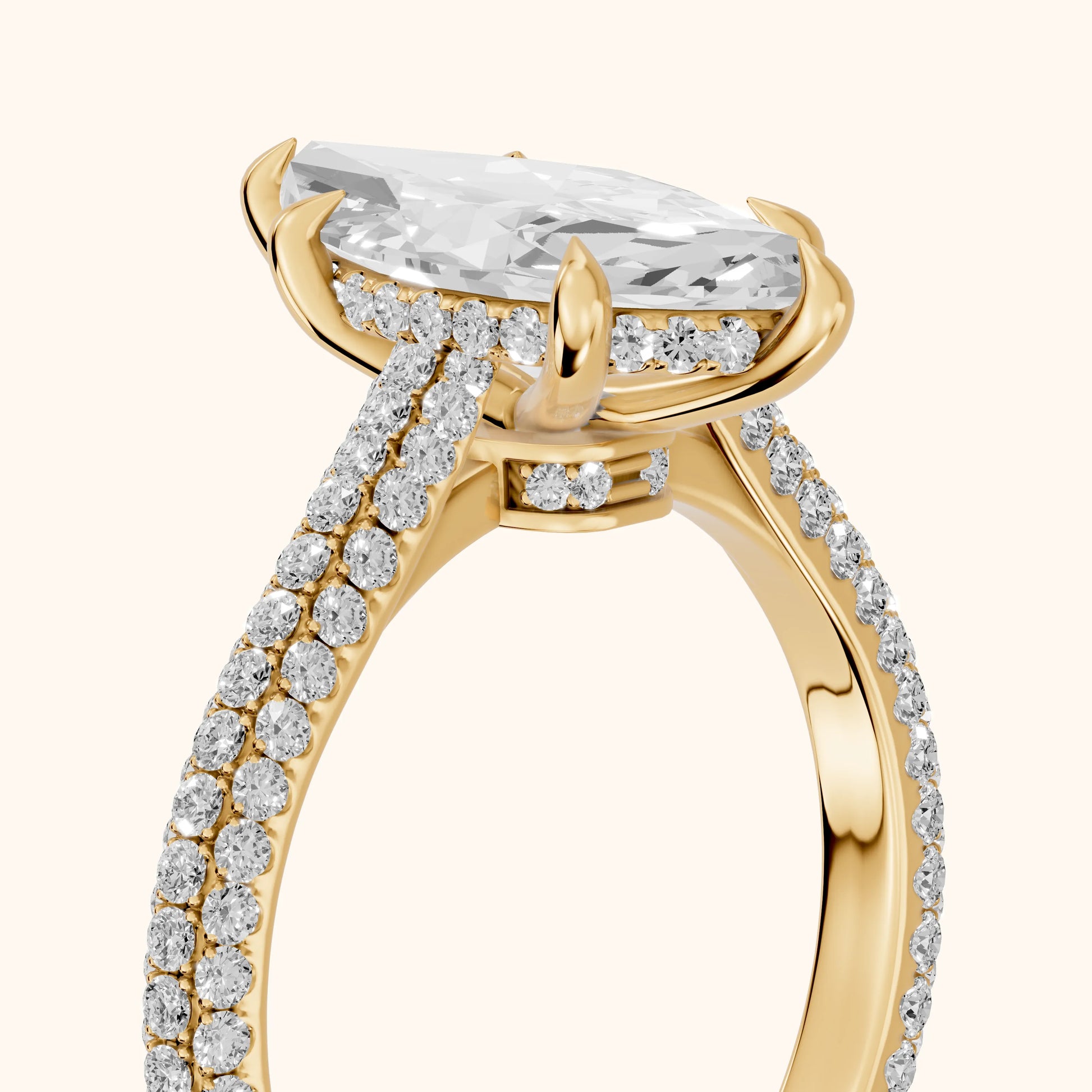 Della Hidden Halo Pavé Marquise Diamond Engagement Ring in Yellow Gold - slant-view.webp