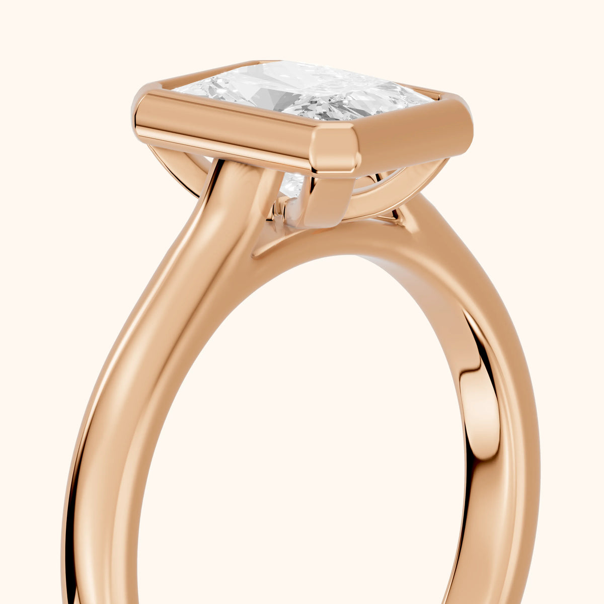 Jolie Bezel Solitaire Radiant Diamond Engagement Ring in Rose Gold - slant-view.webp