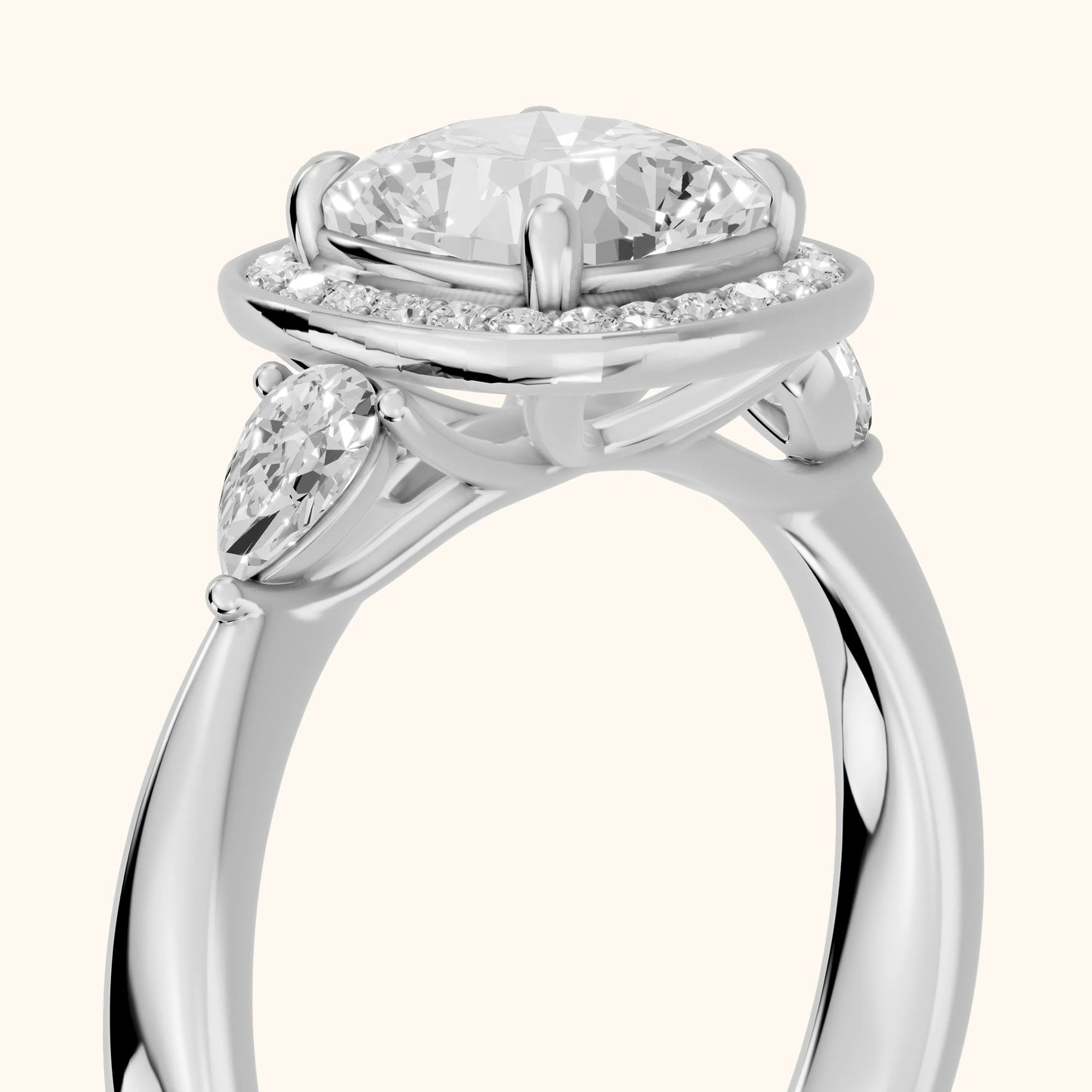 Eliza Halo Sidestone Cushion Diamond Engagement Ring in White Gold - slant-view.webp