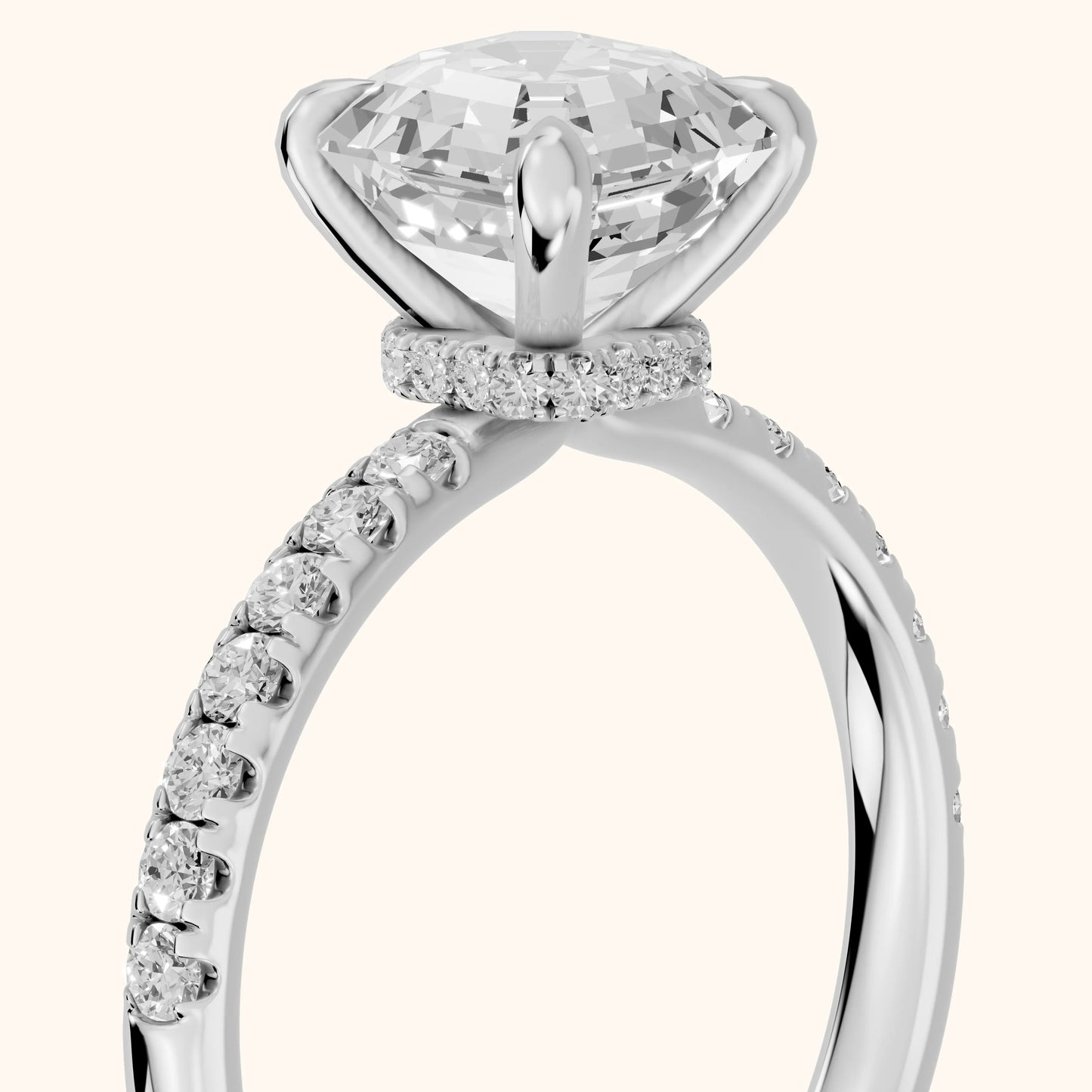 Maya Hidden Halo Pavé Asscher Diamond Engagement Ring in Silver - slant-view.webp