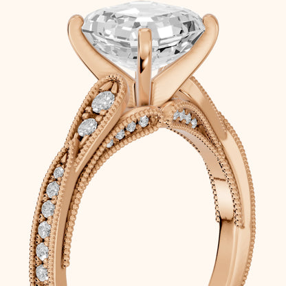 Lucette Scalloped Milgrain Asscher Diamond Engagement Ring in Rose Gold - slant-view.webp