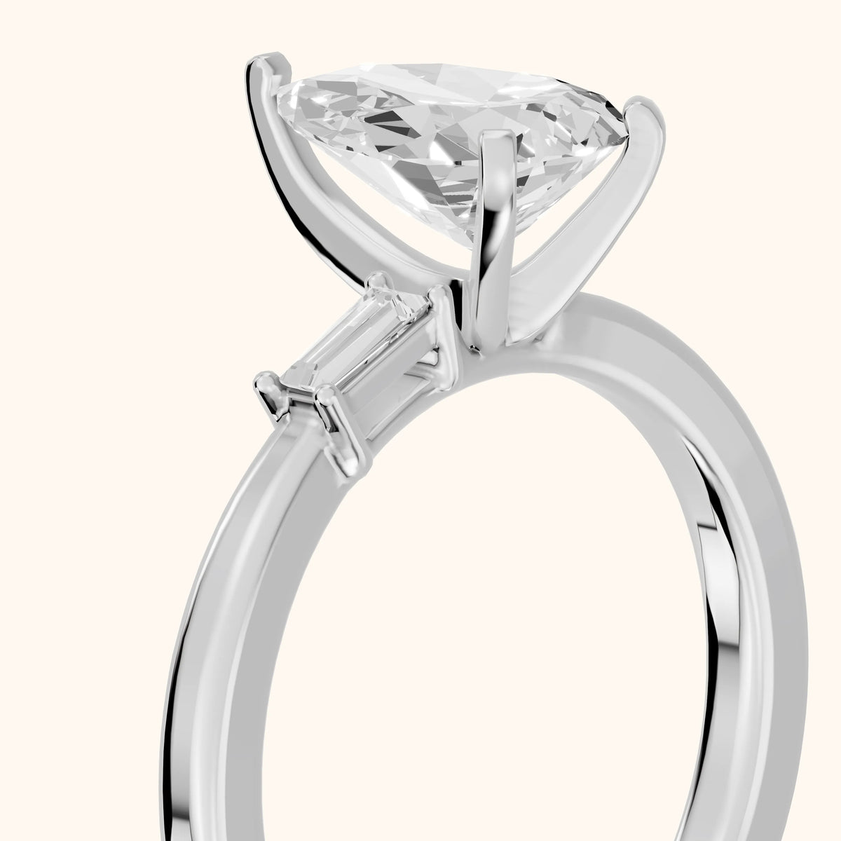 Donatella Baguette Pear Diamond Engagement Ring in Silver - slant-view.webp
