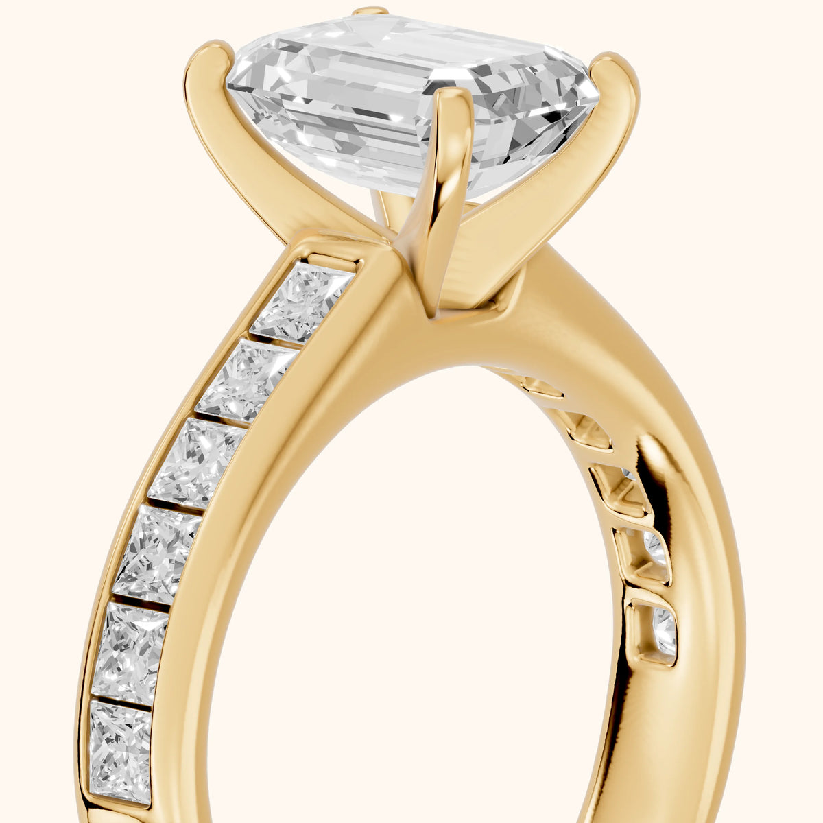 Frisco Channel Set Emerald Diamond Engagement Ring in Yellow Gold - slant-view.webp