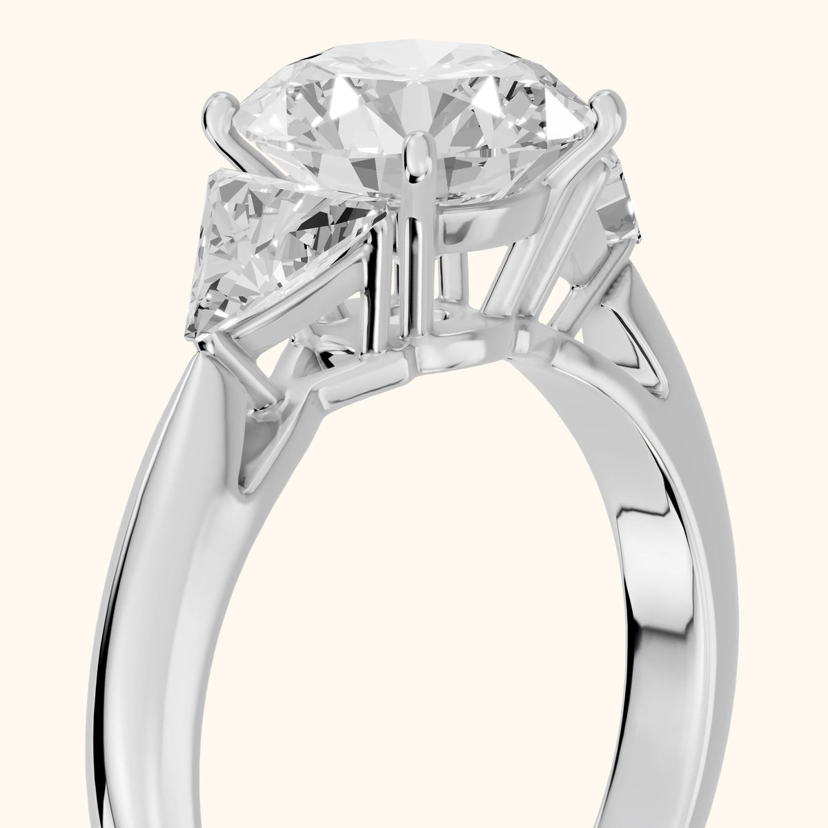 Camilla Three-Stone Cathedral Round Diamond Engagement Ring in Platinum - slant-view.webp