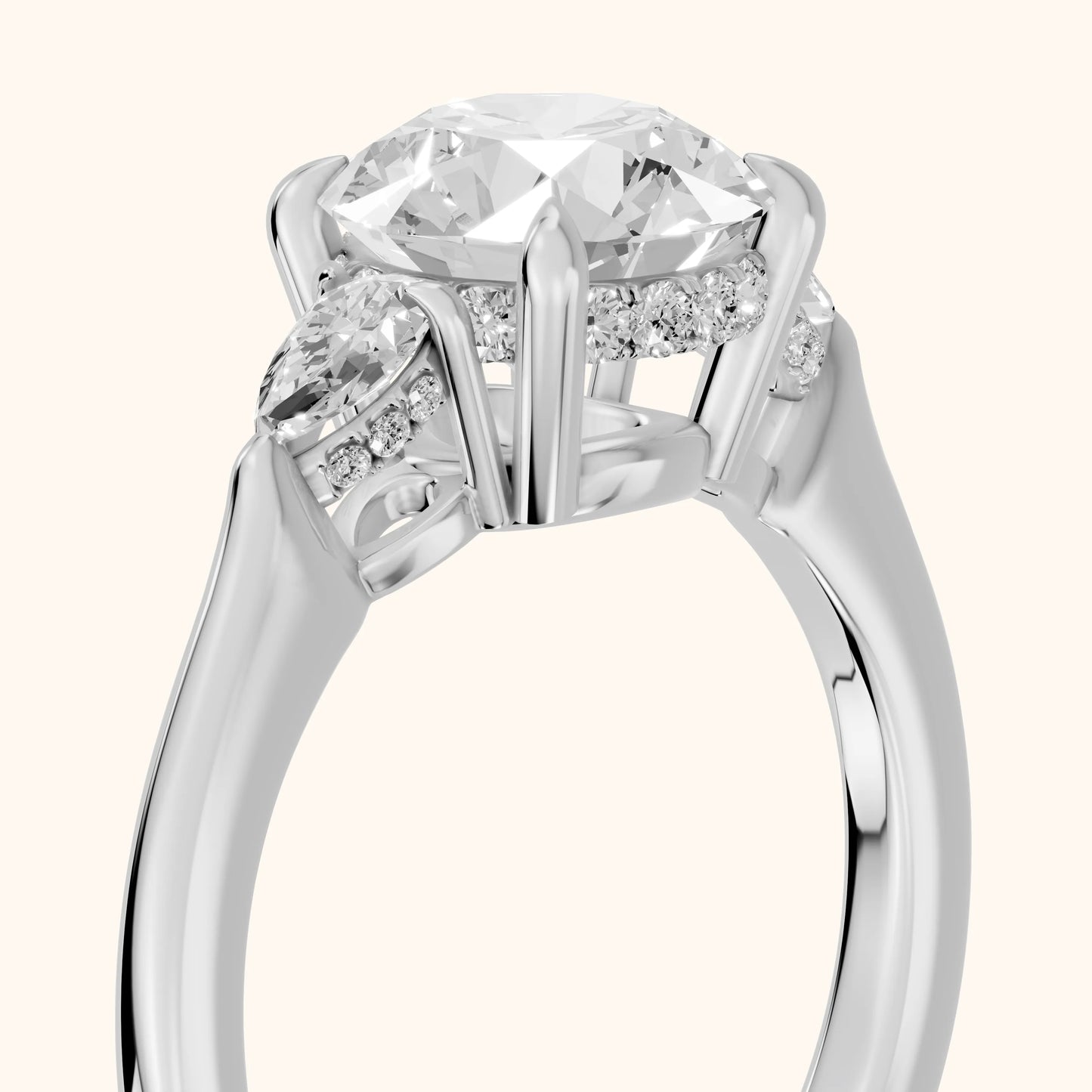 Leila Three-Stone Round Diamond Engagement Ring in White Gold - slant-view.webp