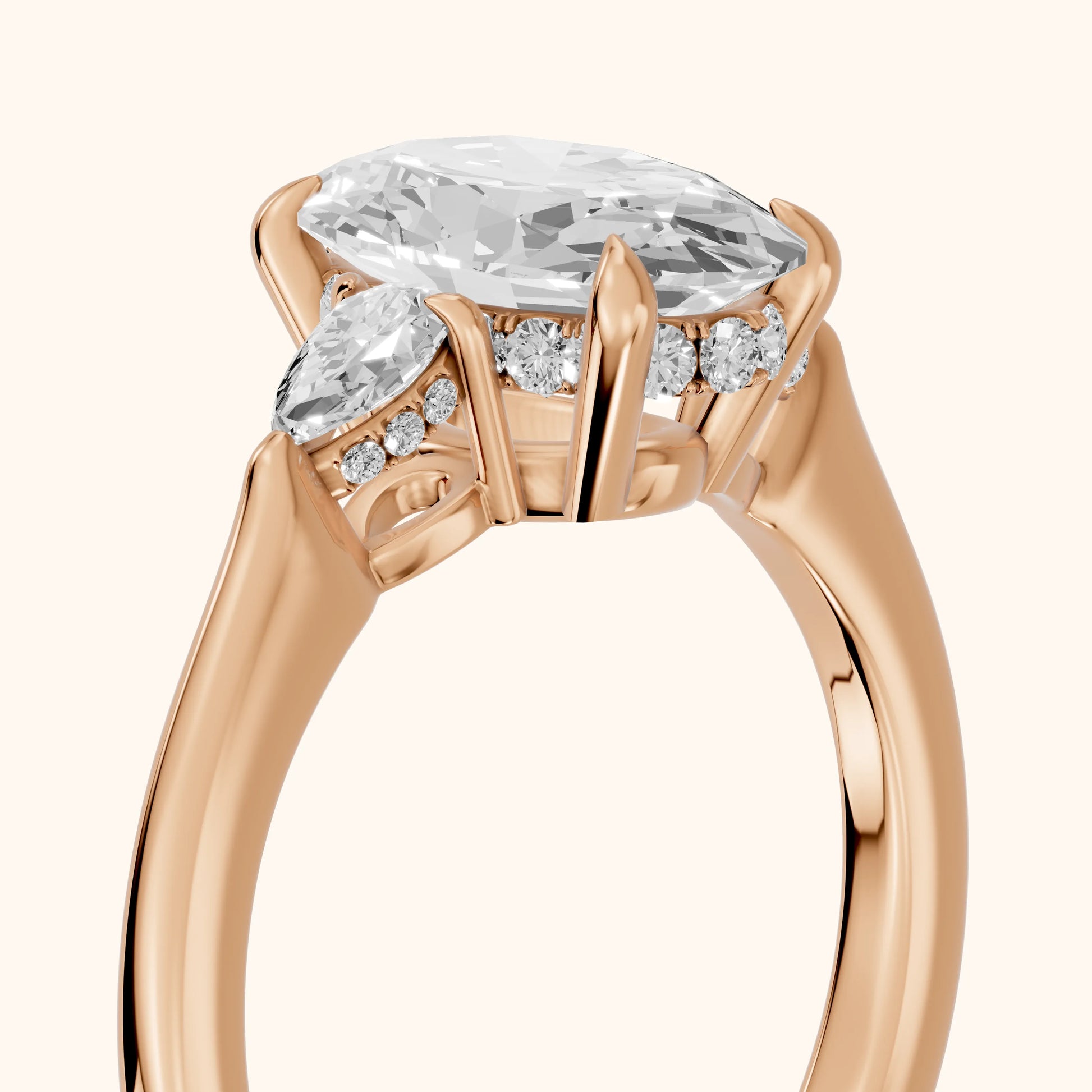 Leila Three-Stone Oval Diamond Engagement Ring in Rose Gold - slant-view.webp