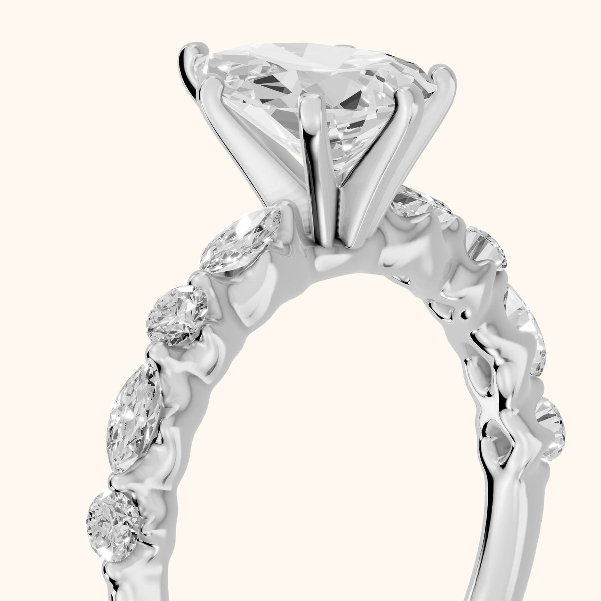 Lidia Leaf Garland Pear Diamond Engagement Ring in Silver - slant-view.webp