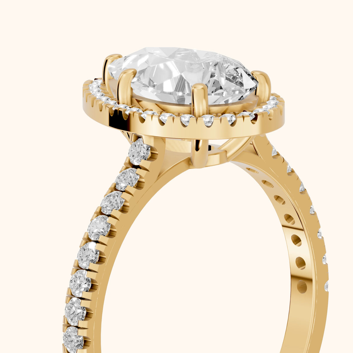 Mabel Halo French Pavé Pear Diamond Engagement Ring in Yellow Gold - slant-view.webp