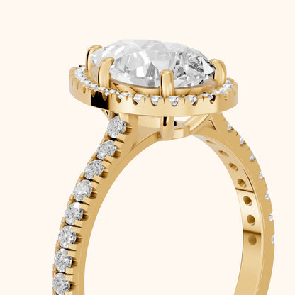 Mabel Halo French Pavé Pear Diamond Engagement Ring in Yellow Gold - slant-view.webp