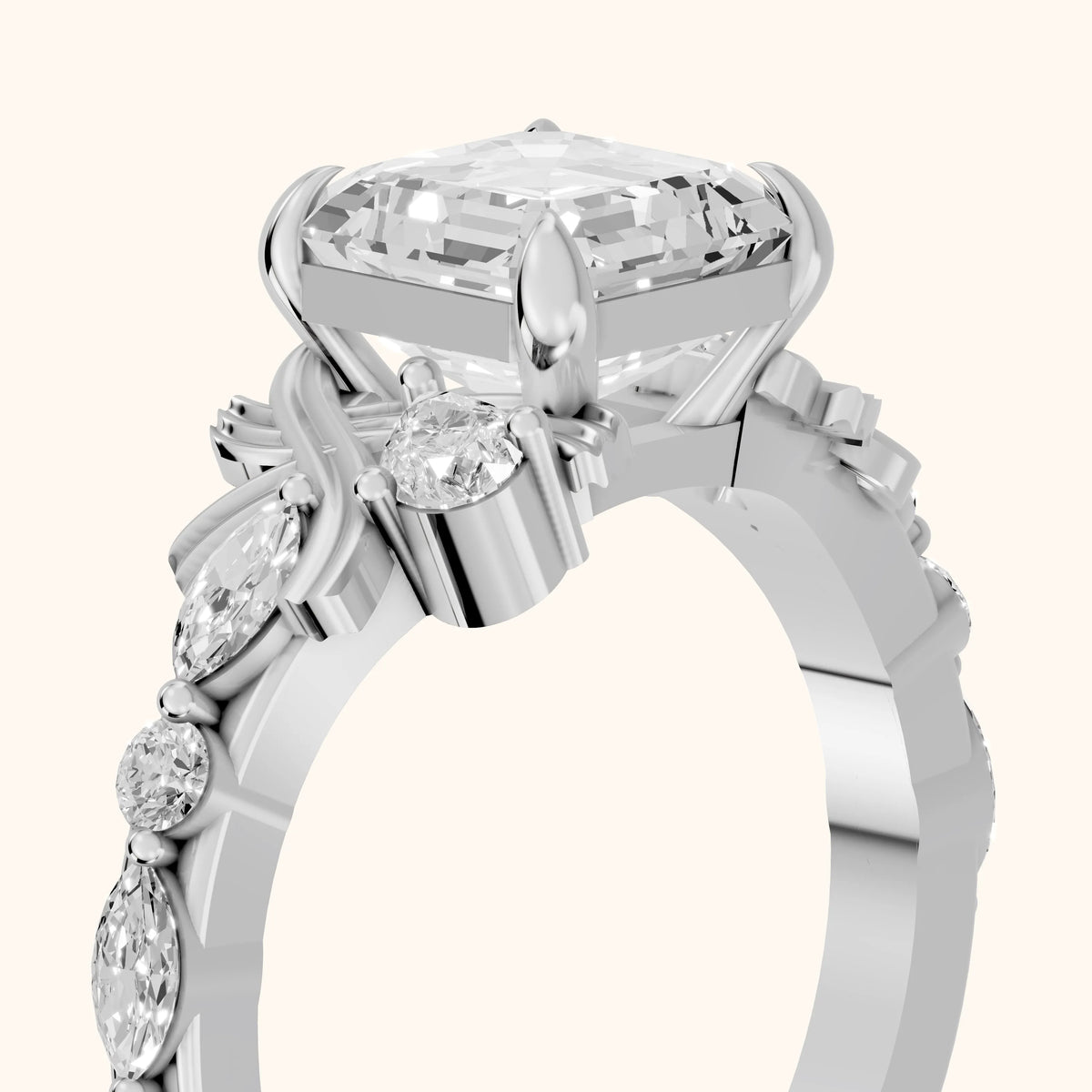 Lanai Marquise-Side Asscher Diamond Engagement Ring in Platinum - slant-view.webp