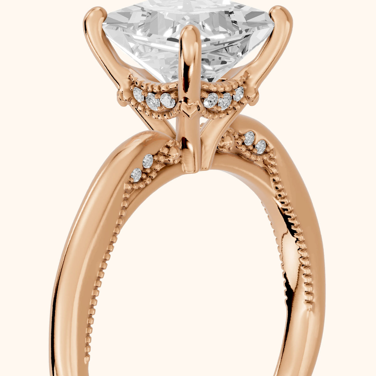 Lowell Hidden Halo Milgrain Princess Diamond Engagement Ring in Rose Gold - slant-view.webp