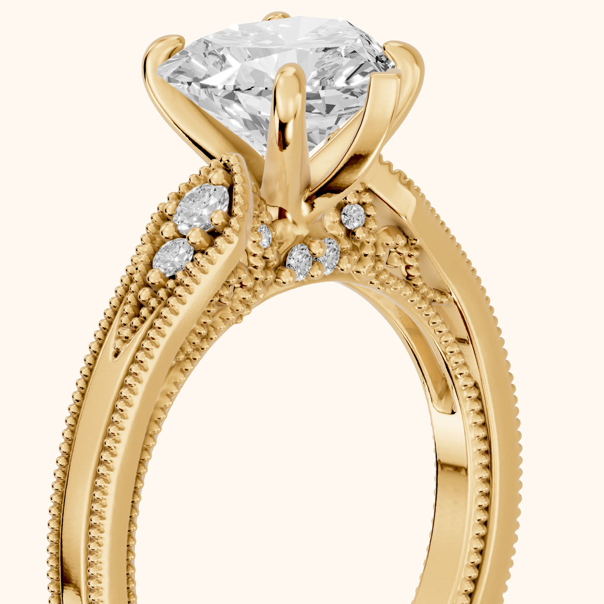 Etta Vintage Milgrain Heart Diamond Engagement Ring in Yellow Gold - slant-view.webp