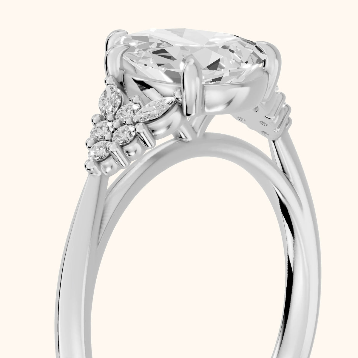 Fern Knife Edge Cluster Pear Diamond Engagement Ring in Silver - slant-view.webp