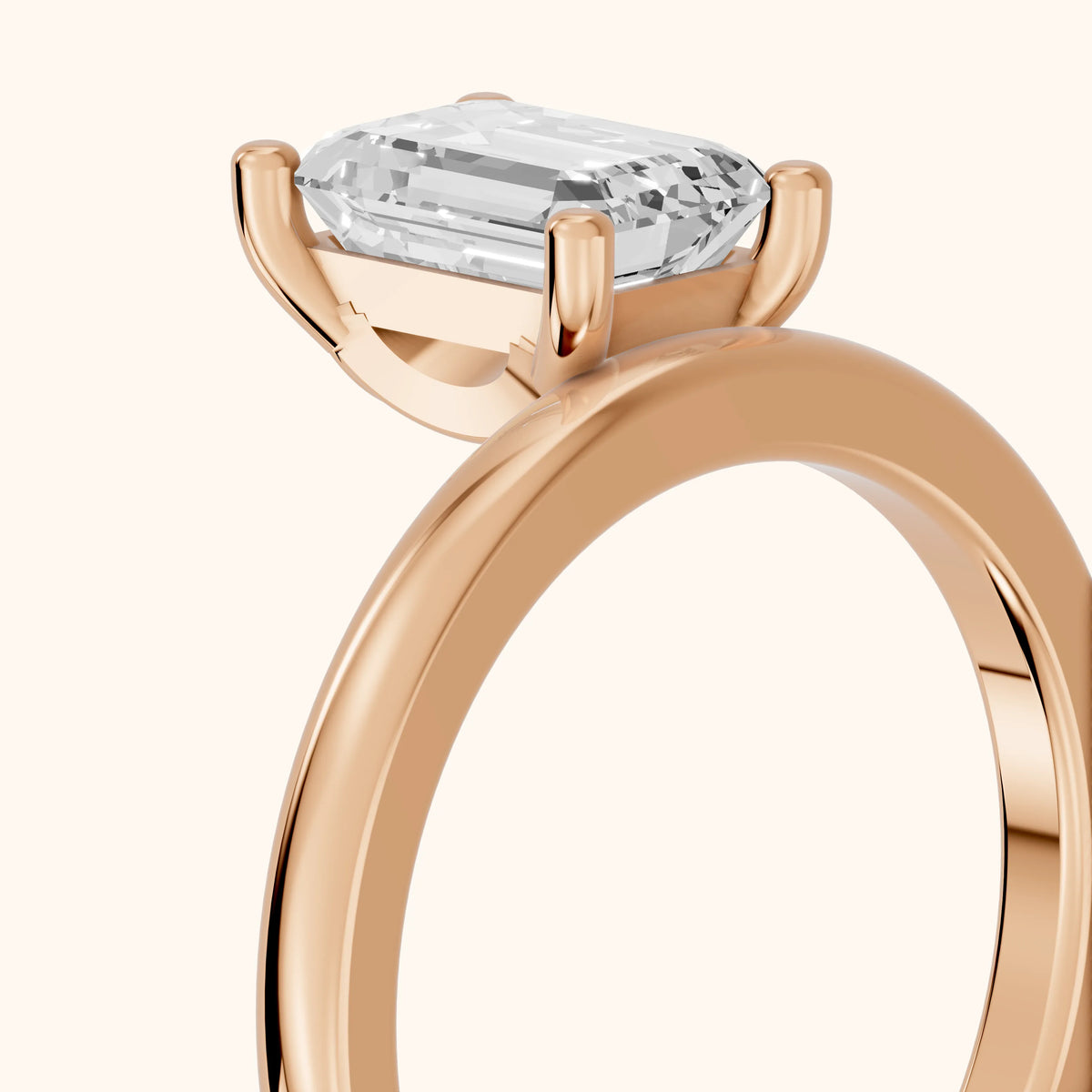Maisie Four Prong Solitaire Emerald Diamond Engagement Ring in Rose Gold - slant-view.webp