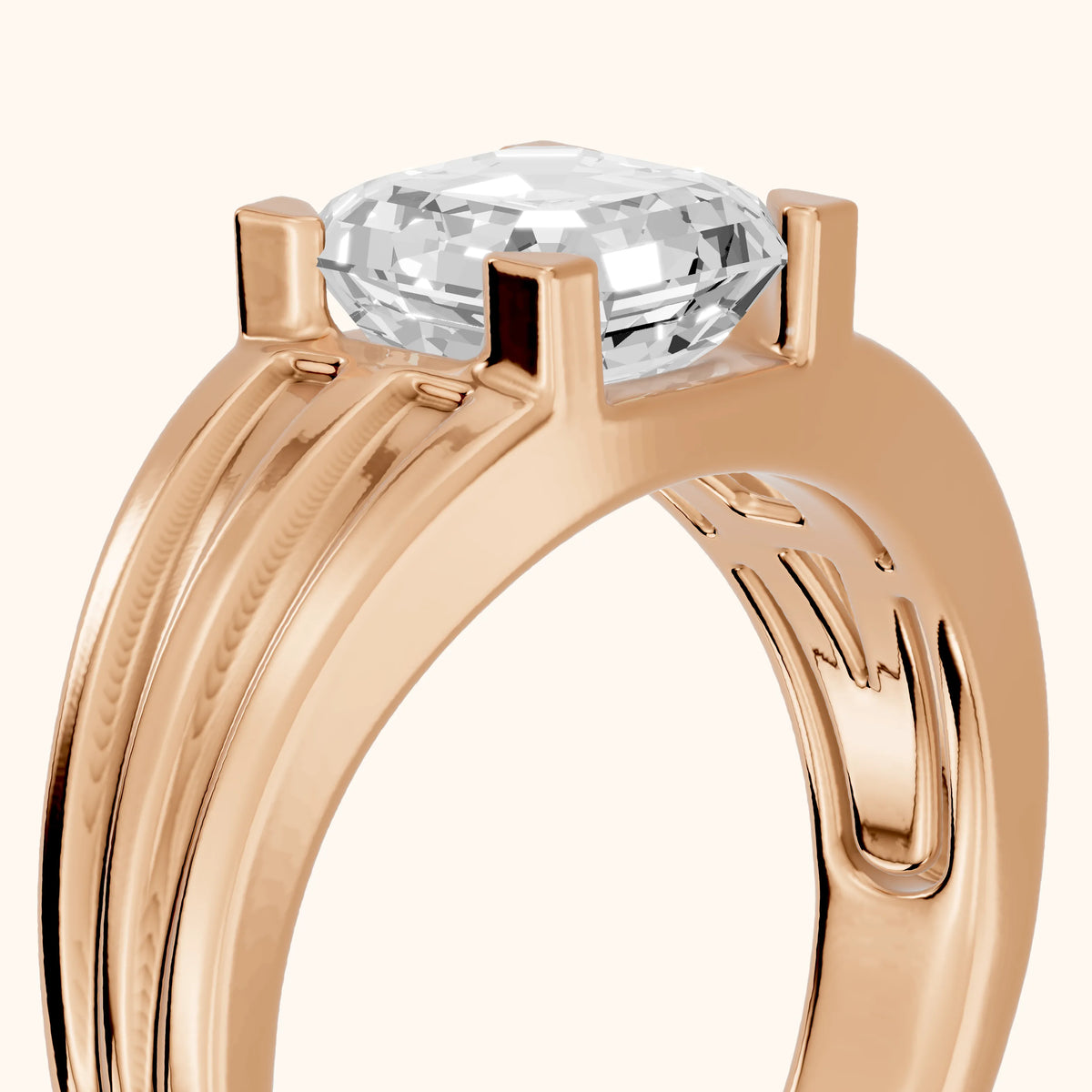 Elko Grooved Solitaire Asscher Diamond Engagement Ring in Rose Gold - slant-view.webp