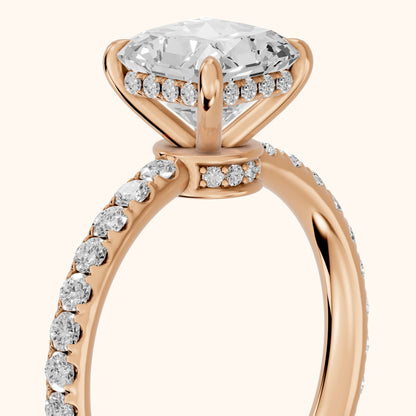 Thea Hidden Halo Pavé Radiant Diamond Engagement Ring in Rose Gold - slant-view.webp